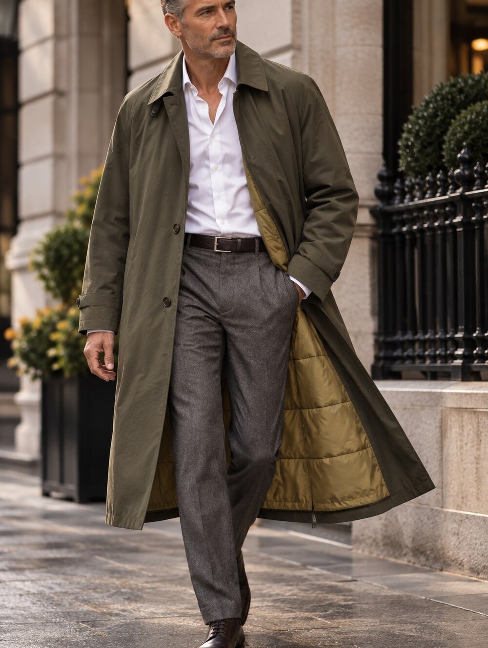 PAUL STUART MEN’S OLIVE RAINCOAT REMOVABLE LINER MADE IN ITALY SIZE 40